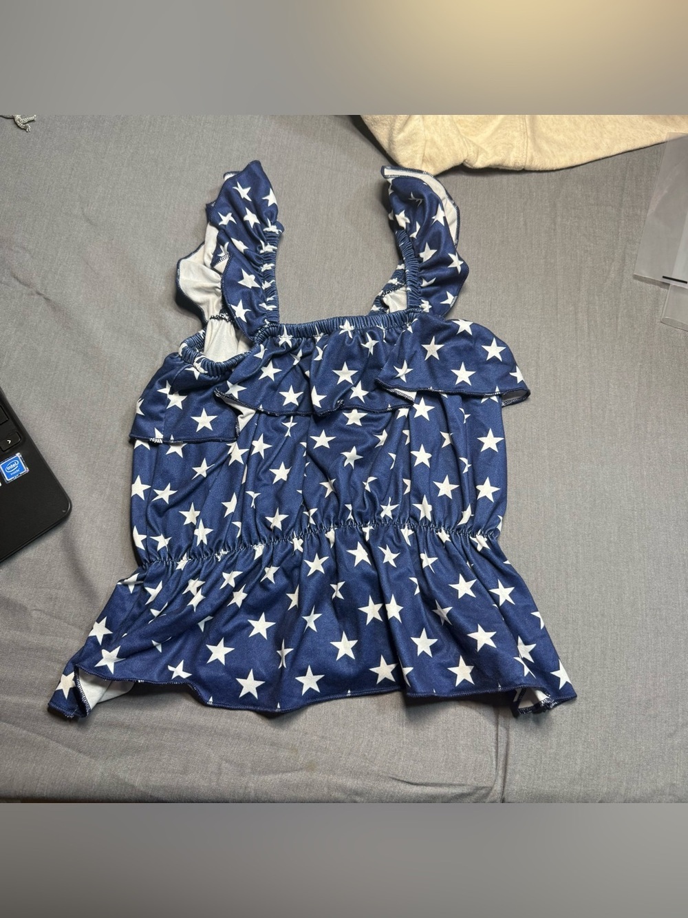 Girls Navy Star Ruffle Tank Top - Mia Belle Girls